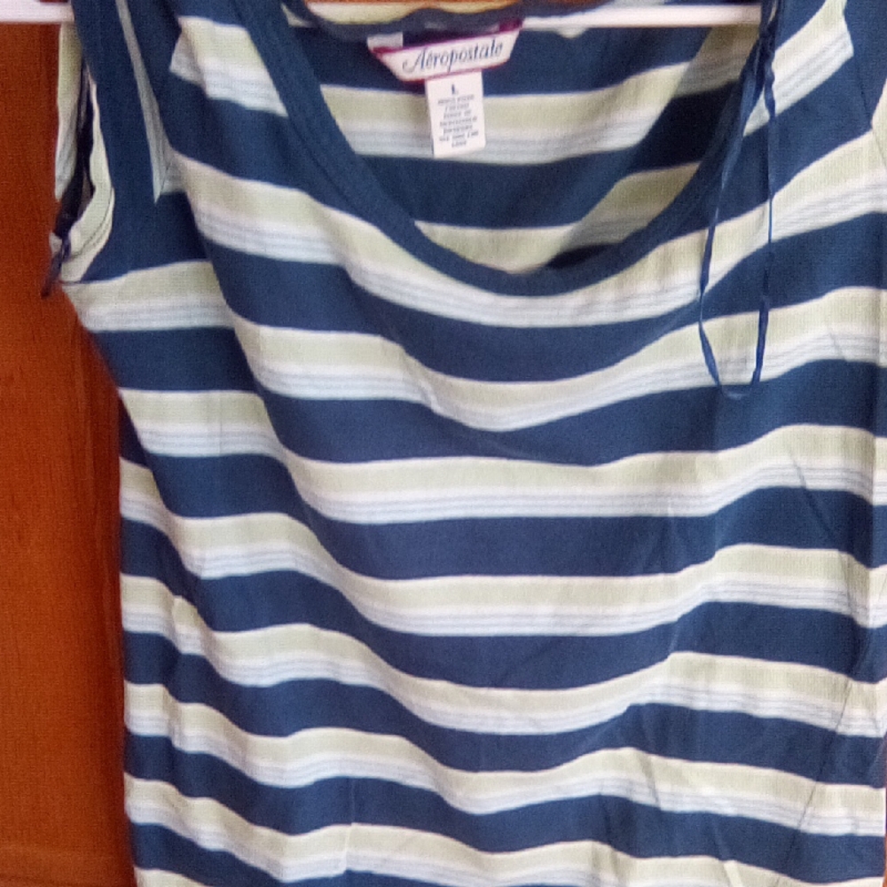 Aeropostale Blue and White Striped Short Sleeve Tee